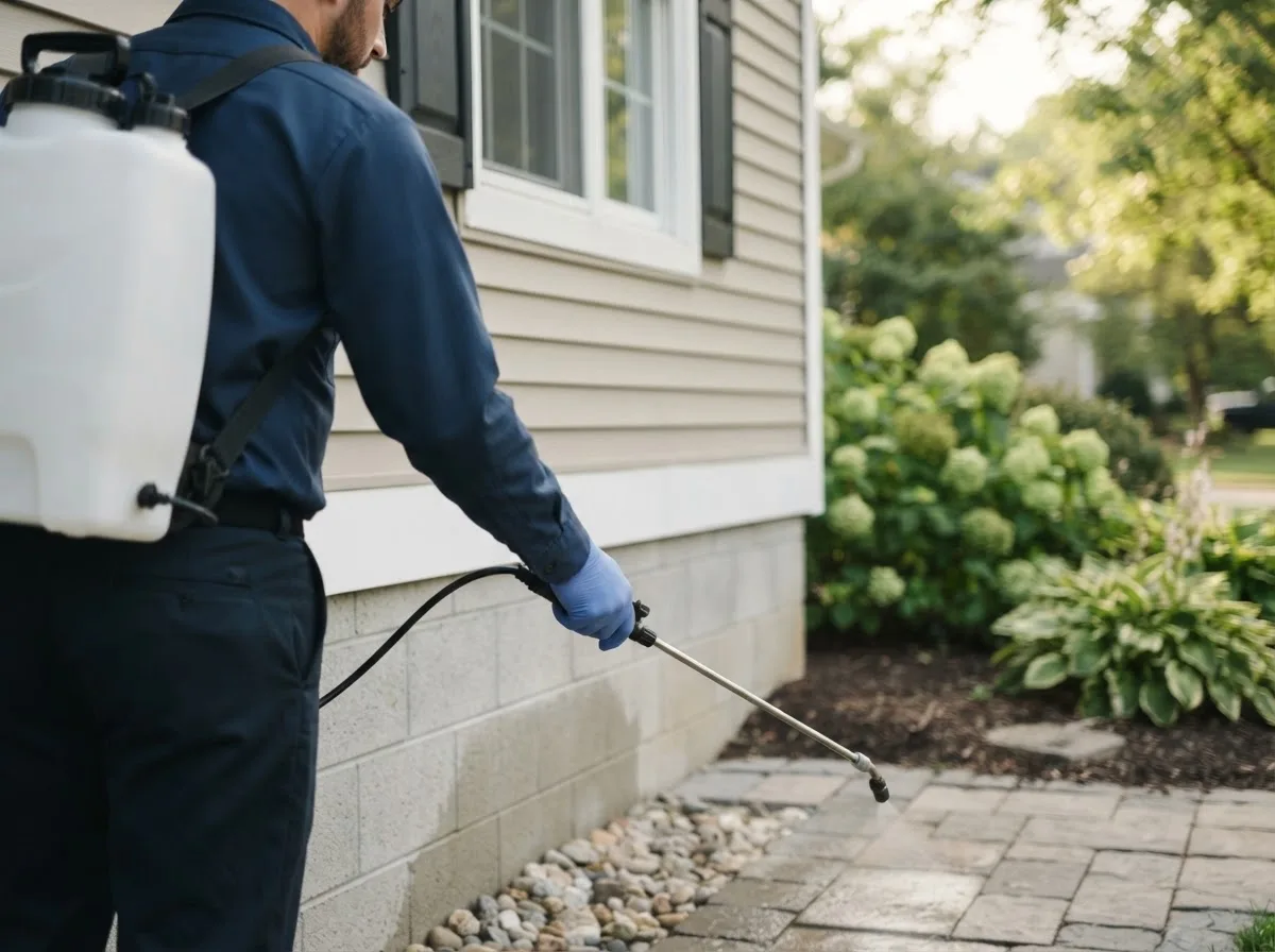 Pest control technician inspecting a home in Storden, MN